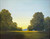Classic landscape oil painting of a calm lake framed by an archway of large green forest trees by Grace Scarlet.