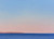 Small horizontal oil painting of a calm blue ocean under a pink and light blue pastel sunset sky by Grace Cooper.