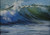 "Jewel Sea" original 9x12 seascape pastel painting by Sandra Kavanaugh showing a wide rolling wave with a deep green barrel on the right and crashing white foam on the left