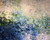 Large panoramic abstract landscape painting with textures of midnight blue, chartreuse green, and a bright white sky by Grace Scarlet.