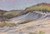 "Dune Glow" original 6x8 horizontal landscape pastel painting by Sandra Kavanaugh showing rolling sand dunes glowing in peach and cream with lavender shadows.