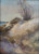 "Cranes Beach Dunes" original 6x8 vertical landscape pastel painting by Sandra Kavanaugh showing a sandy dune hill with a bare winter tree and lavender shadows