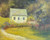 Impressionist oil painting of a white cottage with a picket fence and flower garden next to a winding path by Marilyn Farnsworth Wendling.