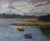 "Changing Weather" original 8x10 maritime oil painting by Debbie Campbell, showing two small boats anchored in a blue inlet with golden marsh grass and stormy skies