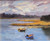 "Changing Weather" original 8x10 maritime oil painting by Debbie Campbell, showing two small boats anchored in a blue inlet with golden marsh grass and stormy skies