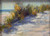 "Dune Shadows #2" original 8x6 vertical seascape pastel painting by Sandra Kavanaugh showing bright yellow and orange beach grass on sand dunes with lavender shadows