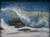 "Breaking Point" original 12x9 seascape pastel painting by Sandra Kavanaugh showing a translucent green wave crashing over dark rocks with an explosive white sea spray.