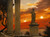 "Proto Luminous Plus," original 12x16 framed oil painting by Scott Fisher, depicting a classical stone statue and ruined columns framing a fiery crimson twin sunset over the sea.