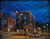 "Original 8x10 horizontal oil on canvas cityscape painting titled Canandaigua, NY by Vincent Crotty, showing a lone figure walking past a taxi under glowing streetlights at dusk."