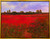 "Original 24x30 large horizontal oil on Masonite landscape painting titled In Love Again by Monique Sakellarios, showing a massive, vibrant field of crimson red poppy flowers under a soft sky."