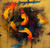 Framed square mixed media painting of a golden woman profile with a black bird under a crescent moon by Amol Pawar.