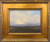 Tonalist oil painting of a dark farm field under a massive stormy grey sky with a golden yellow sunset strip by Laurie Weston.