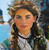 "Original 12x12 square oil on canvas painting titled Ireland by Elouise Lane Quadros, featuring a realistic portrait of a green-eyed young woman with braided hair and a wildflower bouquet against a coastal backdrop."