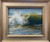 "Summer Splash" original 8x10 seascape pastel painting by Sandra Kavanaugh showing an olive-green curling wave crashing with an explosive spray of white foam.