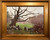 Horizontal impressionist oil painting of a large bare gnarled oak tree and stone wall in a green field under a misty gray winter sky by Byron Carr.