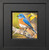 Original 6x6 oil on canvas painting of a vibrant male Eastern Bluebird perched on a lichen-covered branch, painted by artist Elouise Lane Quadros at Go Native Gallery."