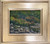 "Original 9x12 horizontal oil on canvas impressionist landscape painting titled Beach Roses and Rocks by Jeanne Pierce, showing a rocky shoreline topped with blooming pink wild roses."