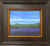 Oil painting of a purple lavender field leading to rolling green hills under a bright blue sky by Laurie Weston.