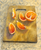 Color pencil drawing of sliced blood orange segments on a wooden cutting board by Lois DeWitt.