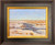 "Original 6x8 horizontal oil on canvas landscape painting titled Frozen Saltmarsh by Jeanne Pierce, showing snow banks and winter grasses along a frozen tidal creek under a soft pale blue sky."