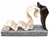 Profile perspective view of "Tenacious" by Rebecca Robinson, showcasing a hand-carved, translucent white agate ribbon winding out from a dark antique cast-iron cobbler's shoe mold on a grey granite base.