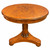 Circular English Regency Revival burl wood accent table featuring a carved pedestal column with swags and a triform base on an isolated white background.