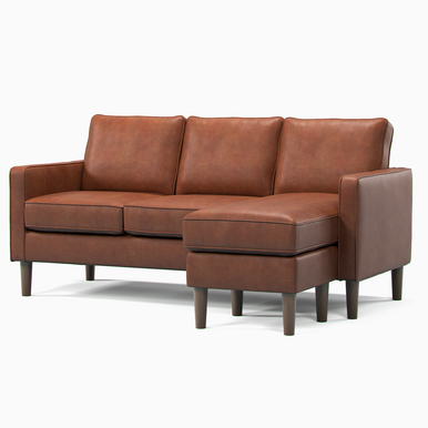 Bexhill Faux Leather Tan Brown L Shaped 3 Seater Corner Sofa Curved Reversible Living Room Seating Couch Settee