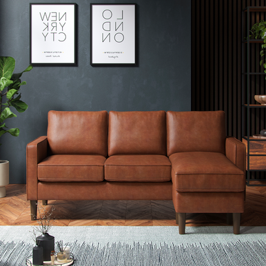 Bexhill Tan Faux Leather 3 Seater Reversible Corner sofa