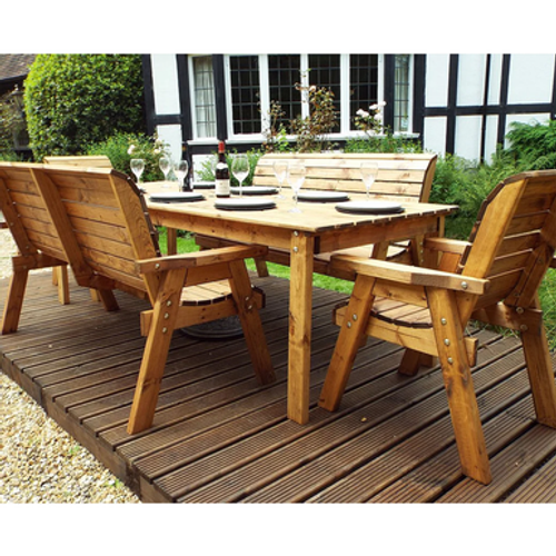 8 Seater Long Rectangular Table Set With Benches & Armchairs Outdoor Seating