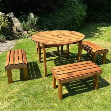 The Knights Wooden Four Seat Round Table Set Outdoor Garden Seating