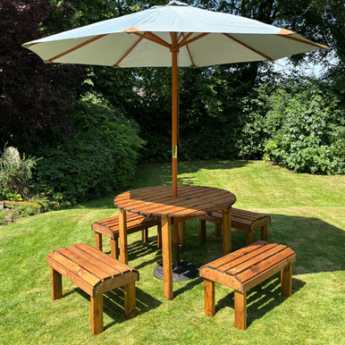 The Knights Wooden Four Seat Round Table Set Outdoor Garden Seating