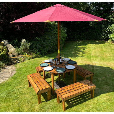 The Knights Wooden Eight Seat Round Table Set