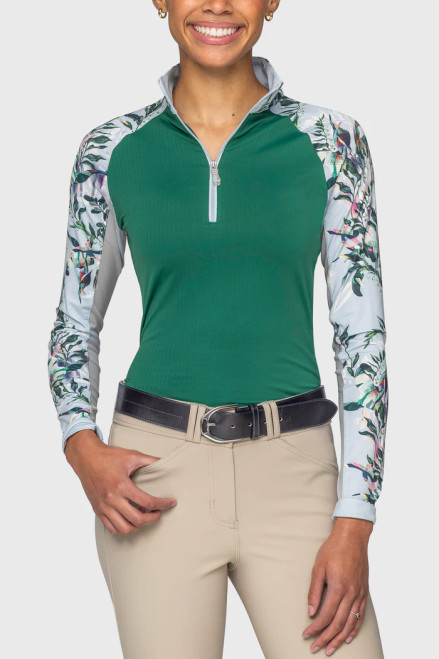 Kastel Denmark UV Shirt -  L/S - Powder Blue Botanical W/ Foliage Green Body Raglan 