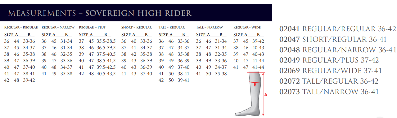 Mountain Horse Sovereign Field Boot Size Chart