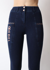 Rebel Breeches - Highwaist with smartphone pockets and rosegold logo - Denim