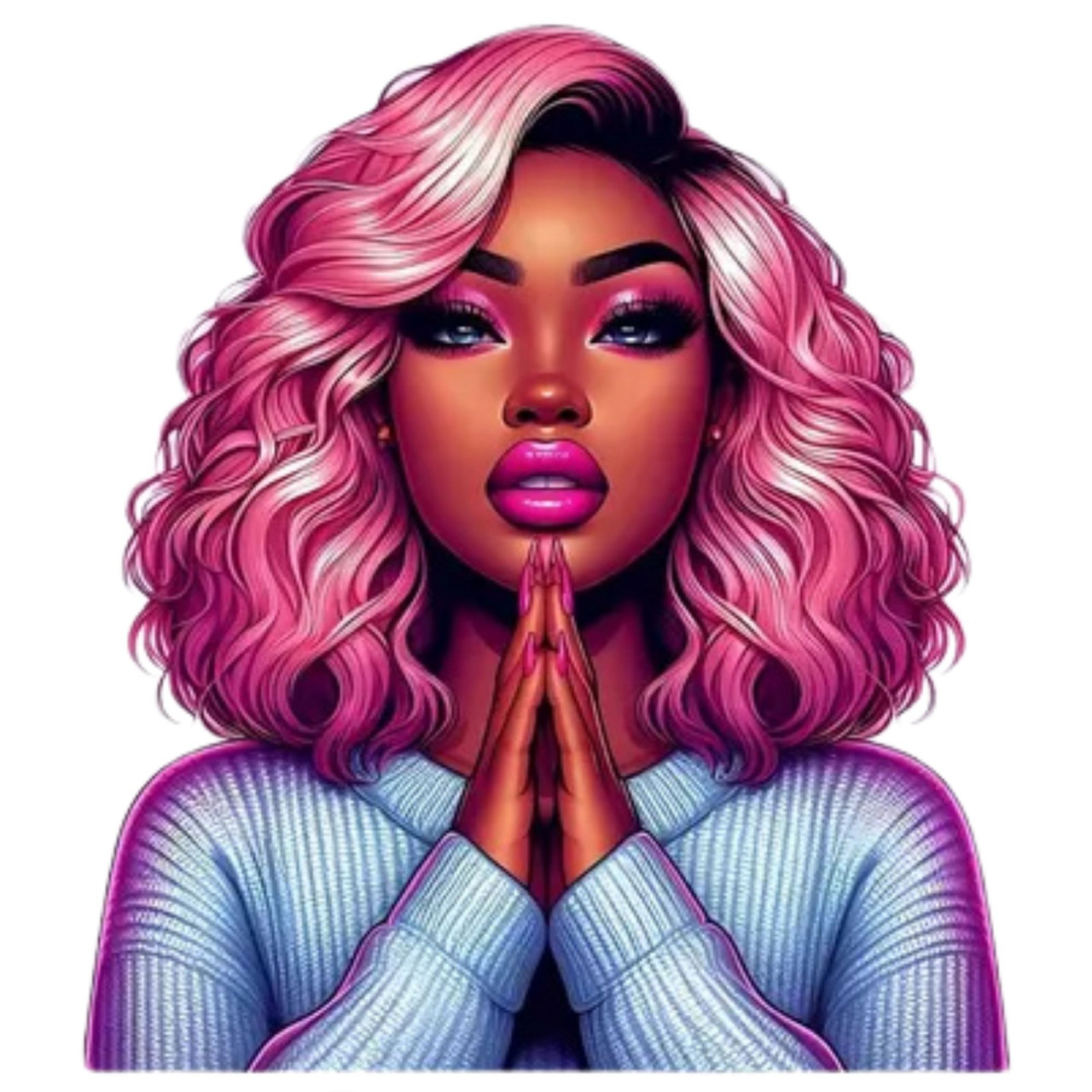 (2 Qty) Afro Pink Hair Girl DTF transfer - Texas Rhinestone
