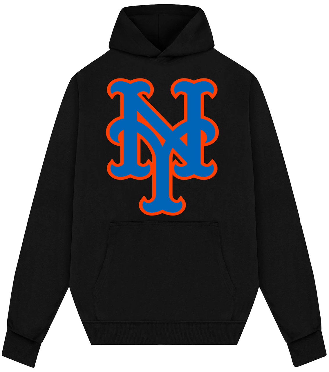 NY New York Mets on Black Cotton Pullover Hoodie inspired graphic
