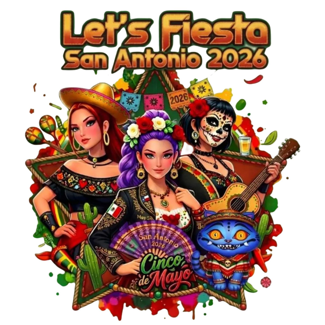 2 qty) Fiesta Huntrex San Antonio - DTF transfers - Texas Rhinestone