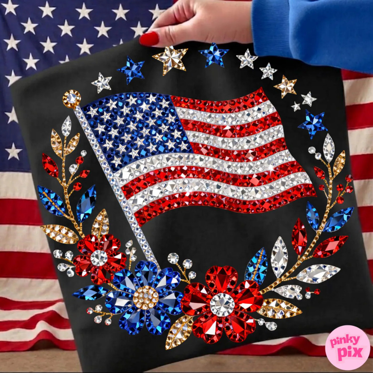 2 Qty) USA Flag Diamond stones 250 Years 1776 -2026 custom DTF