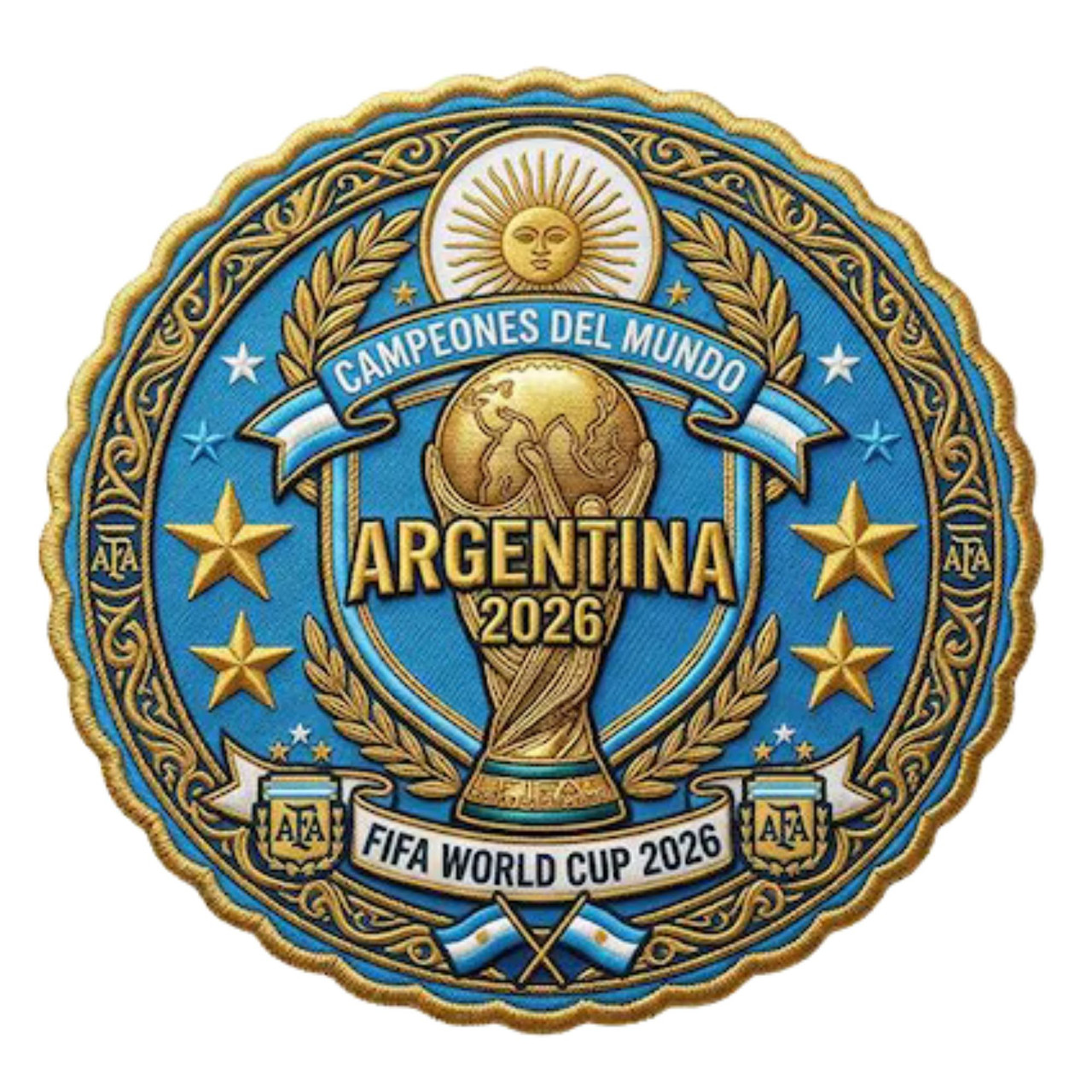 2 Qty) FIFA World Cup trophy, and the Sun of May DTF transfer