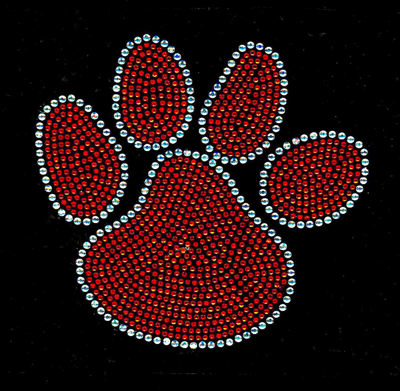 6.9 Paw ORANGE Rhinestone Transfer Iron On - DIY - Texas Rhinestone