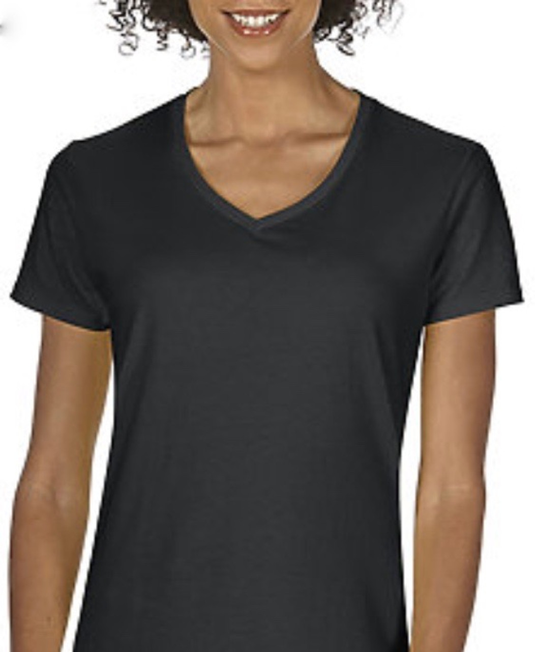 Women's T-Shirt Ladies V-Neck 100% cotton pre-shrunk (Black