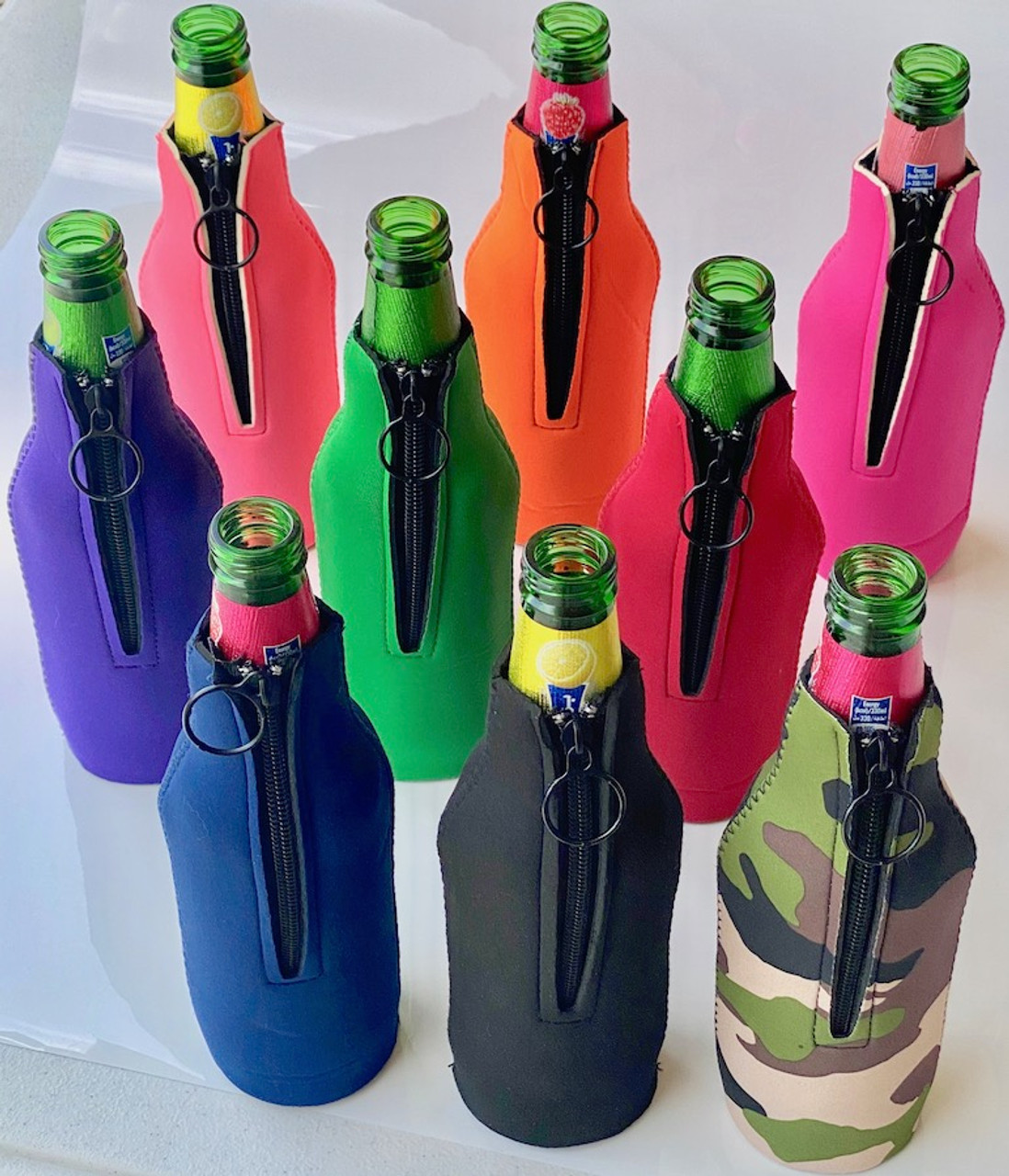 Neoprene Zippered Bottle Koozies with Custom Logo - Qty: 12
