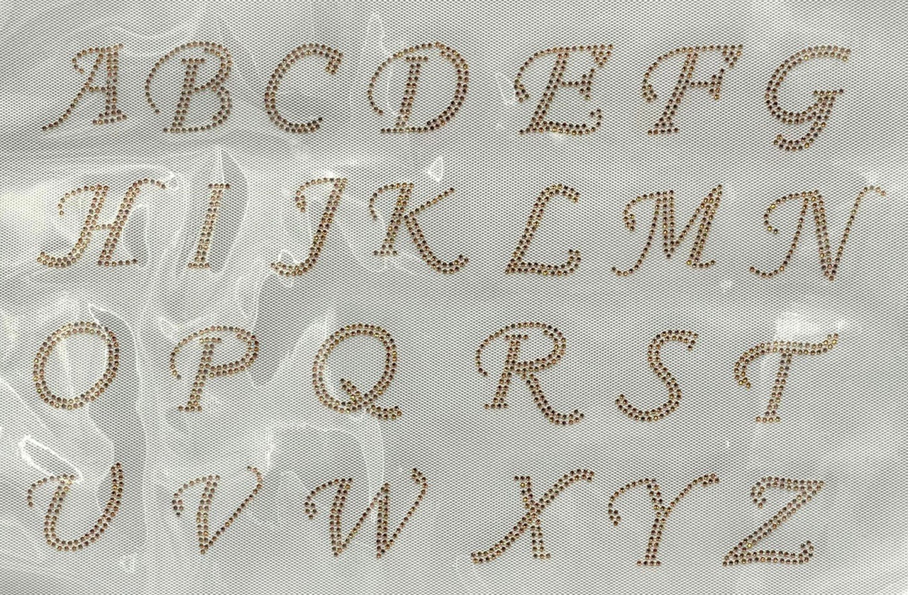 1.25 Cursive Letter Alphabet sheet (Smoke Topaz) Rhinestone Transfer -  Texas Rhinestone