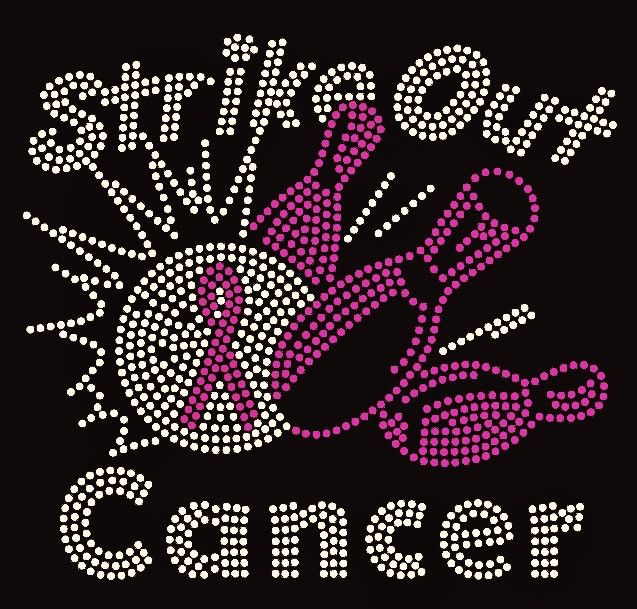 (Fuchsia) Strike Out Cancer Bowling Ribbon Cancer Awareness Rhinestone ...