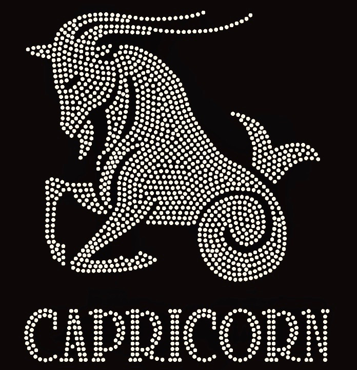 Capricorn Zodiac Horoscope Astrology sign Rhinestone Transfer Texas