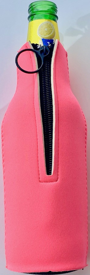 Zipper Beer Bottle Koozie (Coral) Texas Rhinestone