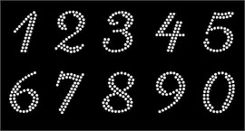 1.25" numbers (Cursive italic) (10 numbers Sheet) Rhinestone Transfer