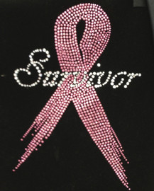 (Pink) Survivor Breast Cancer Ribbon Awareness Rhinestone Transfer