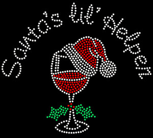 Santa's Lil Helper over Wine Glass Christmas Rhinestone Transfer
